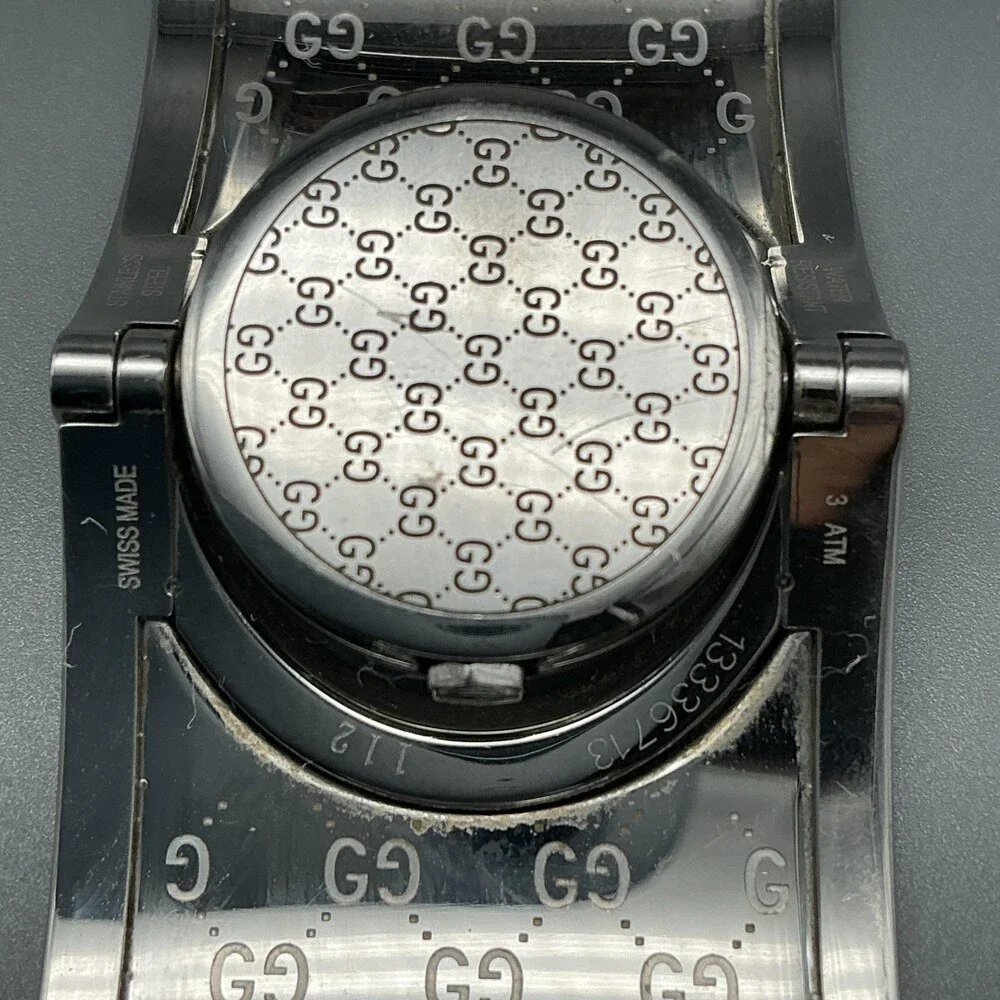Gucci Twirl 112 Womens Watch 23mm Brown Leather GG Bangle Swiss New Battery 6.5